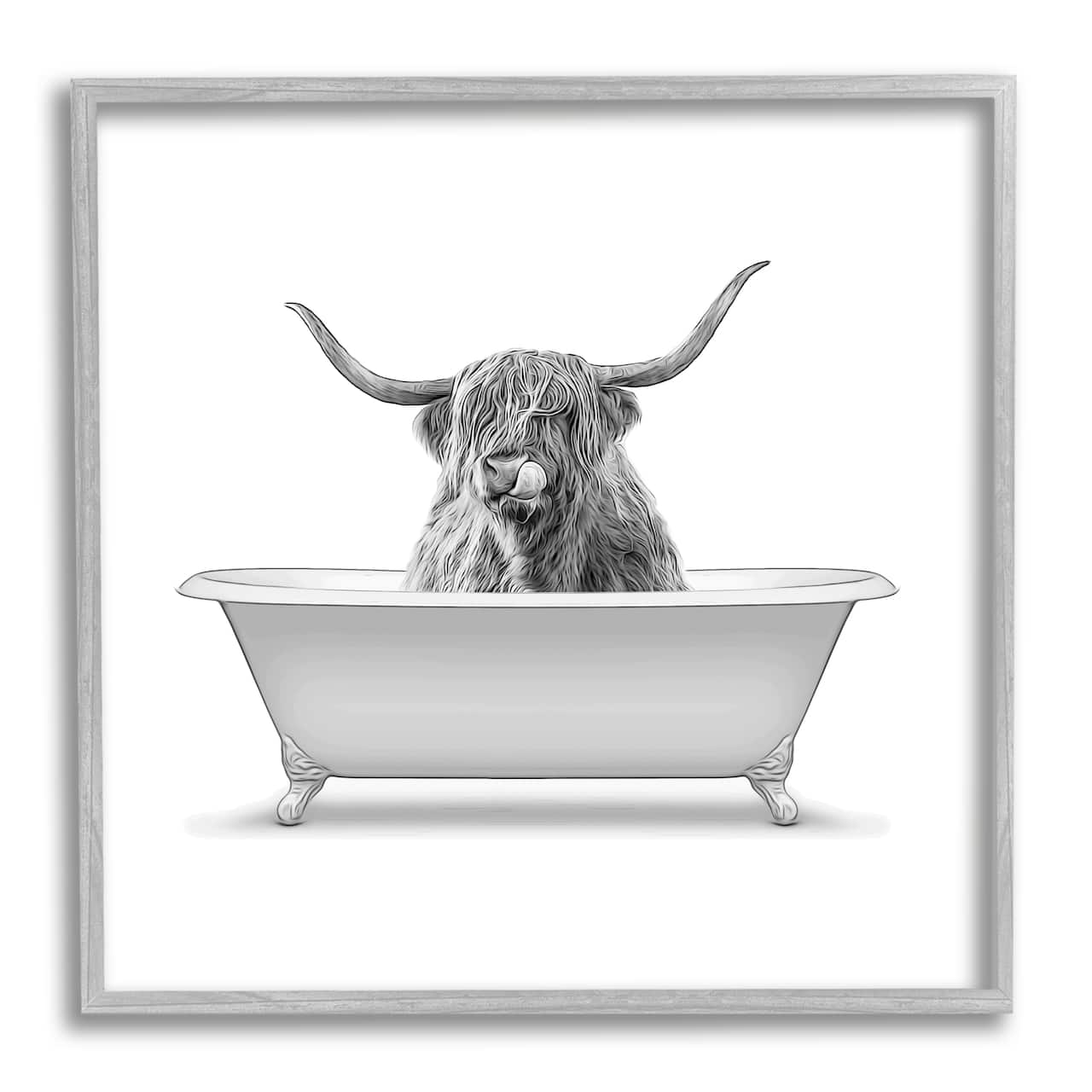 Stupell Industries Longhorn Highland Cow Bath Tub Framed Giclee Art